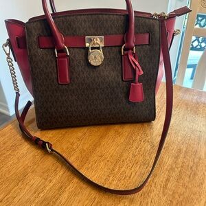Michael Kors Brown and Burgundy Hamilton color block Tote/ shoulder Bag